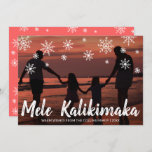 Mele Kalikimaka Hawaiian Beach Photo Christmas Holiday Card<br><div class="desc">Send out holiday cheer with this cute Christmas card featuring the handwritten Hawaiian greeting "Mele Kalikimaka" and snowflakes drawn in chalk over your favourite family vacation photo. The backside has a snowflake pattern over a coral sunset colour. You may change the colour of the background by clicking the "customize" button....</div>