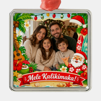 Mele Kalikimaka Hawaiian Christmas Family Photo Metal Ornament