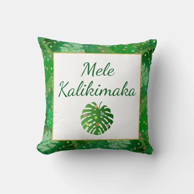 Mele Kalikimaka Hawaiian Christmas Lights Holiday Throw Pillow (Front)