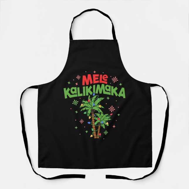 Mele Kalikimaka Hawaiian Christmas Palm Tree Light Apron (Front)