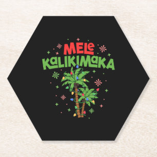 Mele Kalikimaka Hawaiian Christmas Palm Tree Light Paper Coaster