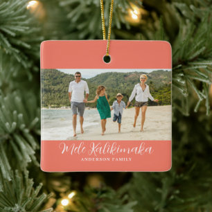 Mele Kalikimaka Hawaiian Christmas Photo  Ceramic Ornament