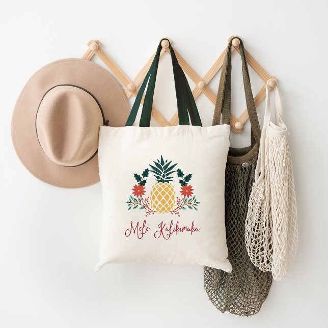 Mele Kalikimaka | Hawaiian Christmas Pineapple Tote Bag (Creator Uploaded)