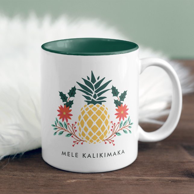 Mele Kalikimaka | Hawaiian Christmas Pineapple Two-Tone Coffee Mug (Creator Uploaded)
