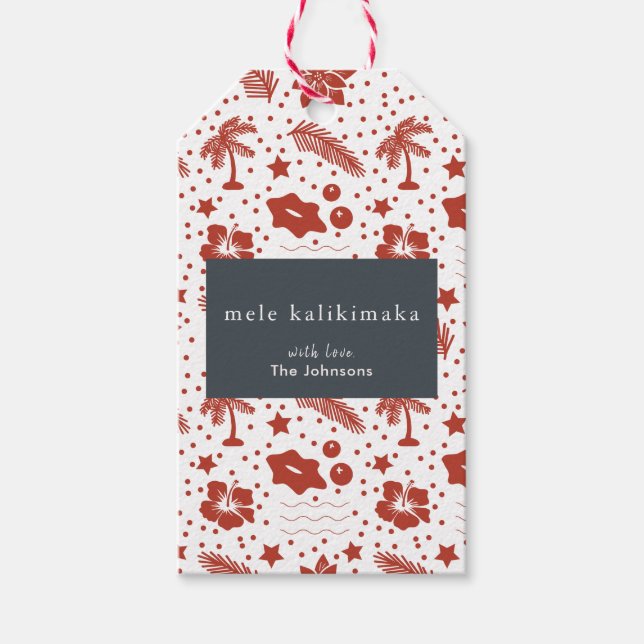 Mele Kalikimaka Hawaiian Christmas Red Gift Tag (Front)