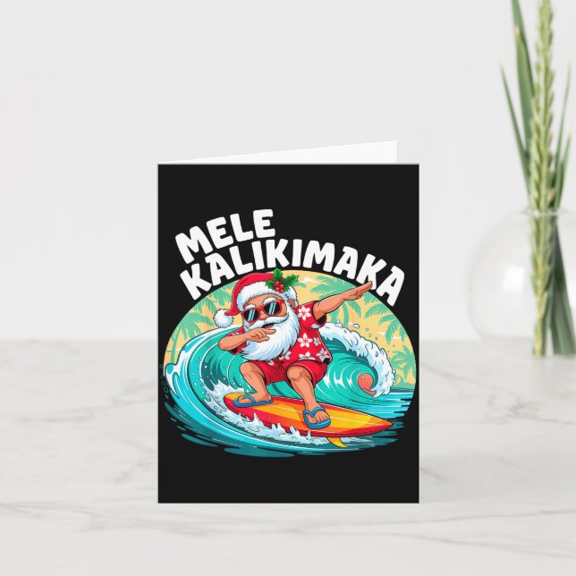 Mele Kalikimaka Hawaiian Christmas Santa Surfing B Card (Front)