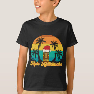 Mele Kalikimaka Hawaiian Christmas Tiki Santa Hat T-Shirt