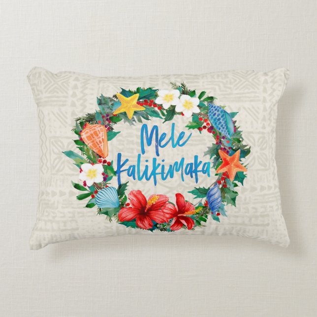 Mele Kalikimaka Hawaiian Christmas Wreath Accent Pillow (Front)
