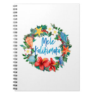 Mele Kalikimaka Hawaiian Christmas Wreath Notebook