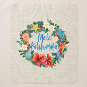 Mele Kalikimaka Hawaiian Christmas Wreath Sherpa Blanket