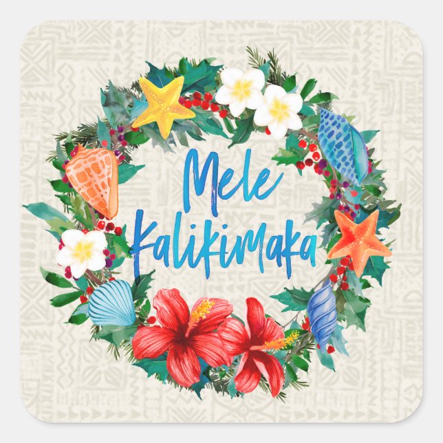 Mele Kalikimaka Hawaiian Christmas Wreath Square Sticker (Front)