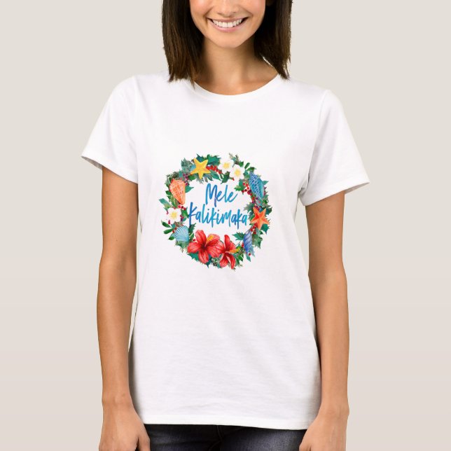 Mele Kalikimaka Hawaiian Christmas Wreath T-Shirt (Front)