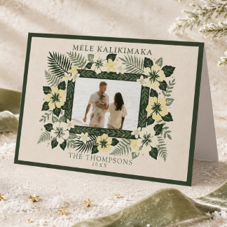 Mele Kalikimaka Hawaiian Floral Family Photo Holiday Card