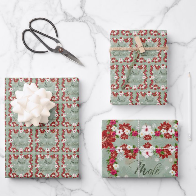 Mele Kalikimaka Hawaiian Floral Gift Wrap (Front)