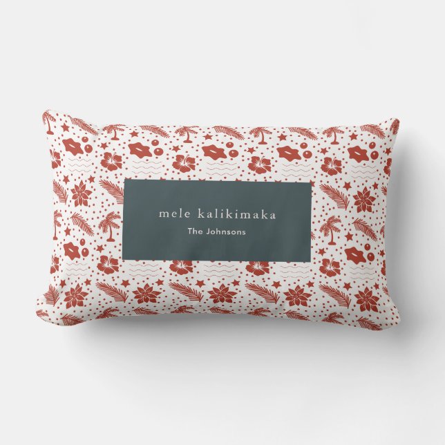 Mele Kalikimaka Hawaiian Floral Red Lumber Coussin (Recto)