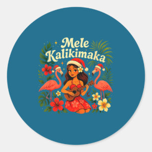 Mele Kalikimaka Hawaiian Hula Girl Christmas Troca Classic Round Sticker
