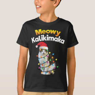 Mele Kalikimaka Hawaiian Merry Christmas Cat Light T-Shirt
