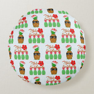 Mele Kalikimaka Hawaiian Pineapple Merry Christmas Round Pillow