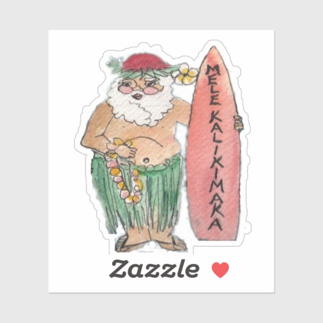Mele Kalikimaka Hawaiian Santa Claus Sticker (Sheet)