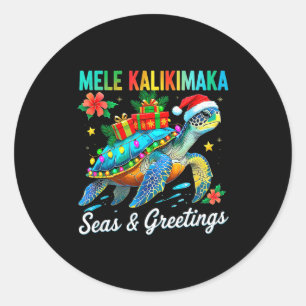 Mele Kalikimaka Hawaiian Tail Party Santa Turtle B Classic Round Sticker