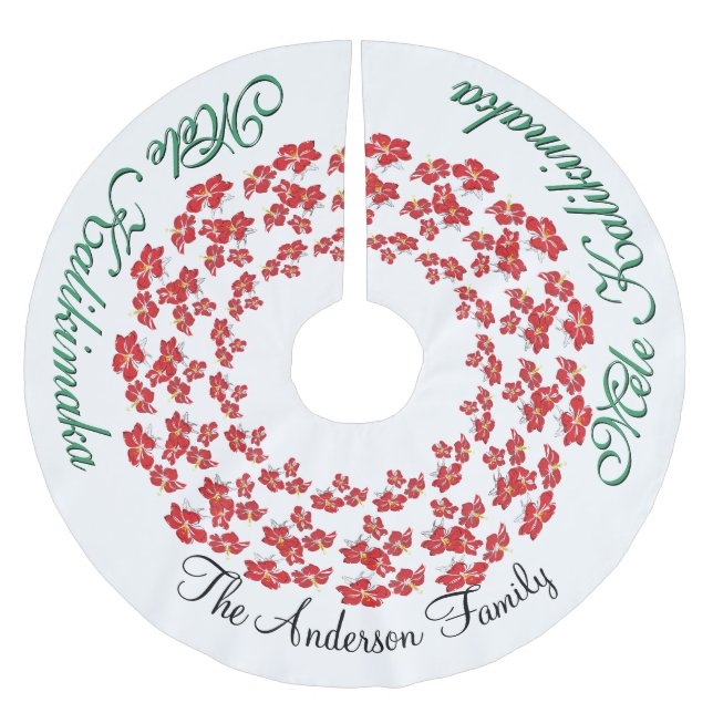 Mele Kalikimaka Hawaiian YOUR NAME Tree Skirt (Front)