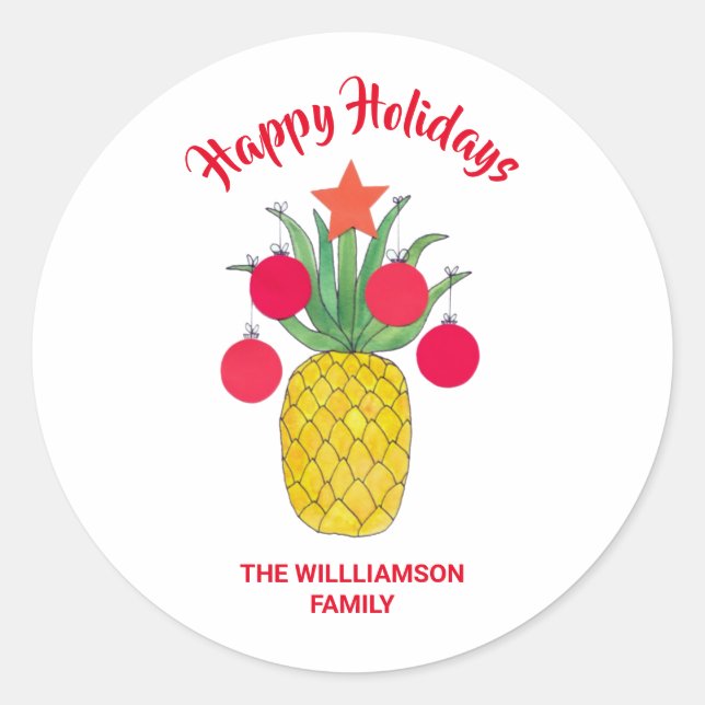 Mele Kalikimaka Holiday Pineapple Christmas Classic Round Sticker (Front)