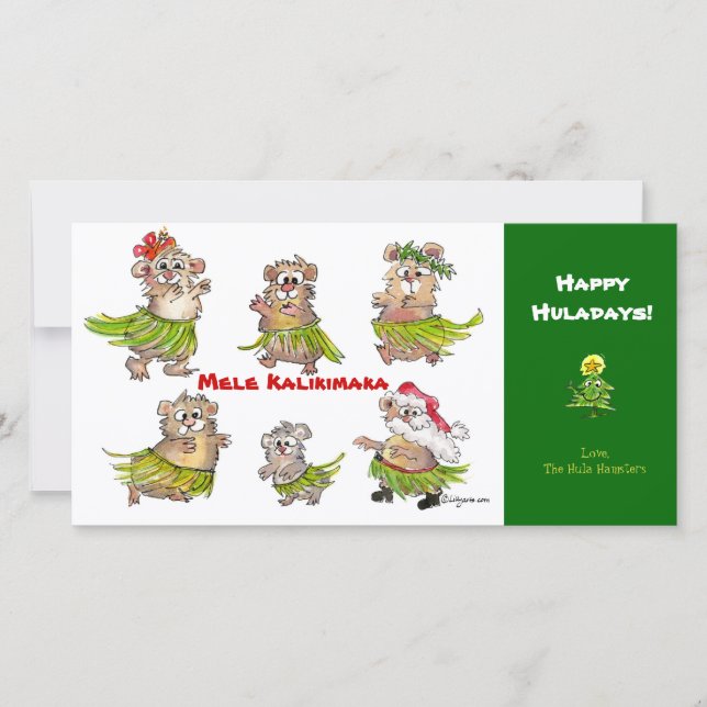 Mele Kalikimaka Hula Hamsters Christmas Card (Front)