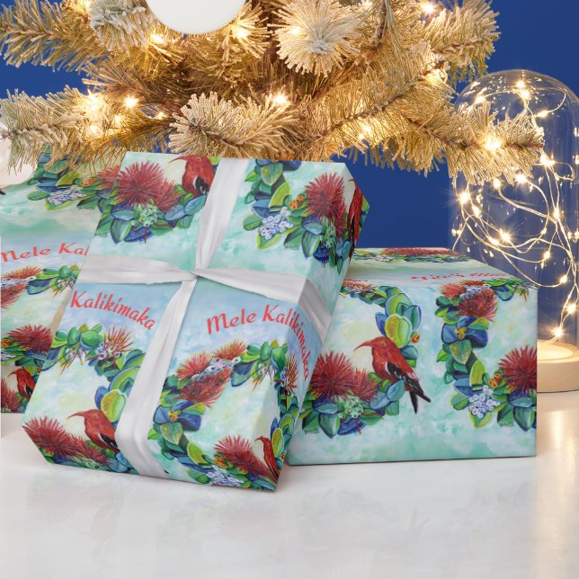Mele Kalikimaka Kauai Forest Wreath Wrapping Paper (Holidays)