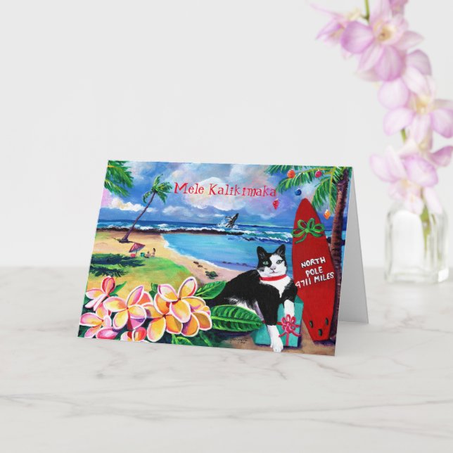 Mele Kalikimaka Kitty at Poipu Beach Carte de vaca (Orchidée)