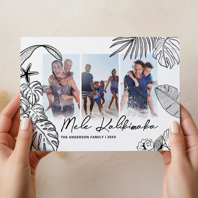 Mele Kalikimaka Modern 3 Photo Christmas Holiday Card (Creator Uploaded)