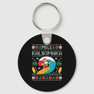 Mele Kalikimaka Pajamas Santa Hawaii Ugly Christma Keychain