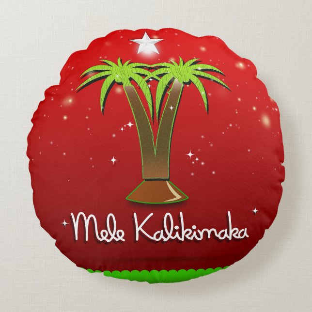 Mele Kalikimaka Palm Tree for Xmas Round Pillow (Front)
