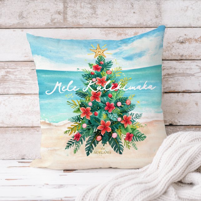 Mele Kalikimaka Palm Tree Tropical Christmas Decor Throw Pillow (Creator Uploaded)