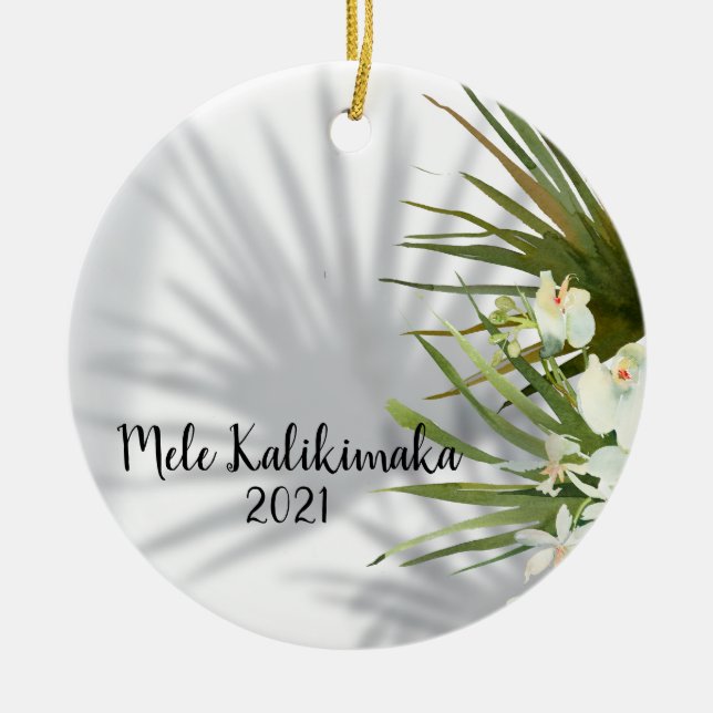 Mele Kalikimaka  Photo Hawaiian Christmas Greeting Ceramic Ornament (Front)