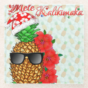 Mele Kalikimaka Pineapple Glass Coaster
