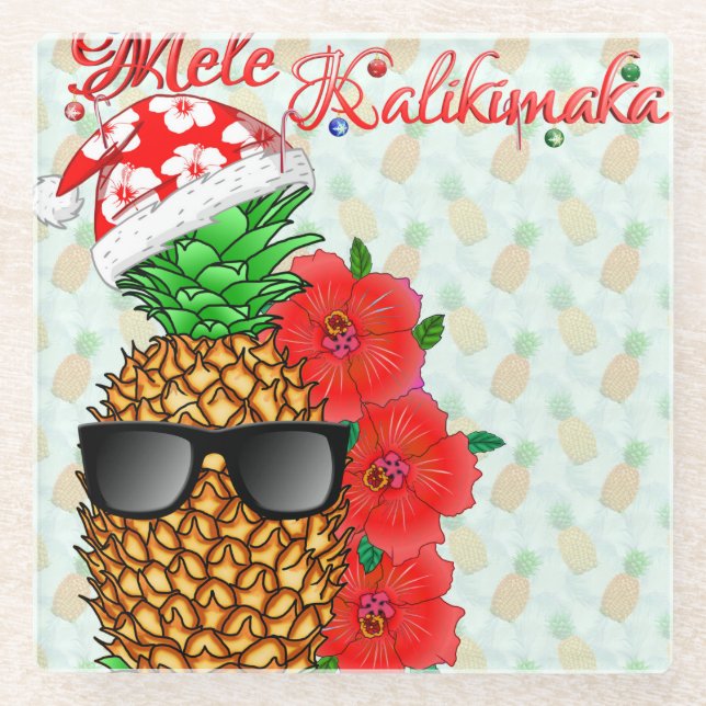 Mele Kalikimaka Pineapple Glass Coaster (Front)