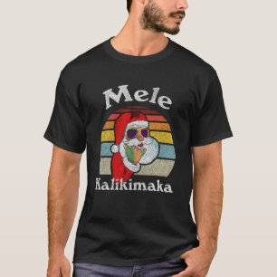 Mele Kalikimaka Retro Christmas Santa Shaka Hawaii T-Shirt