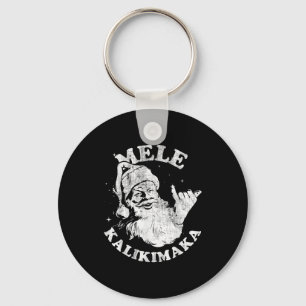 Mele Kalikimaka Retro Hawaii Santa Aloha Christmas Keychain
