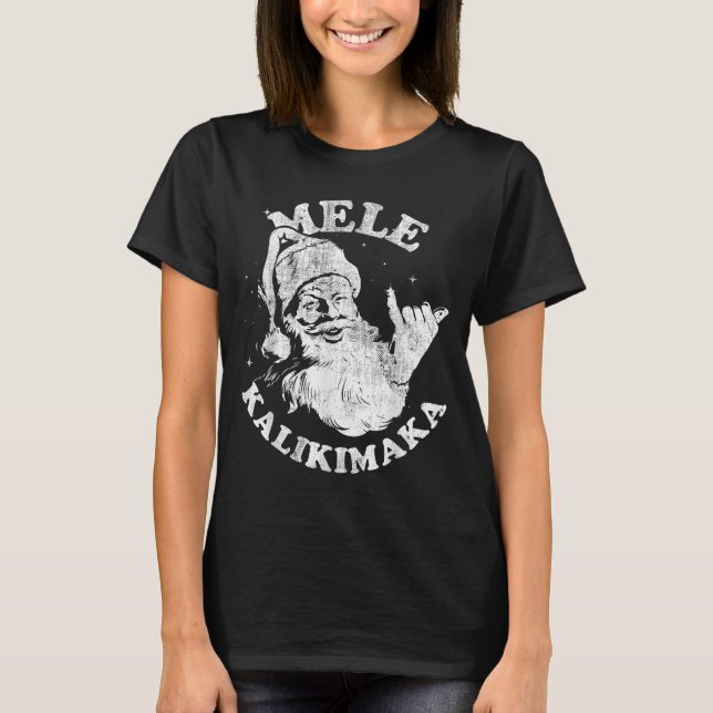Mele Kalikimaka Retro Hawaii Santa Aloha Christmas T-Shirt (Front)