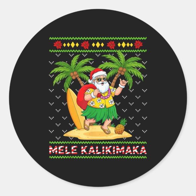 Mele Kalikimaka Retro Santa Shaka Hawaii Ugly Chri Classic Round Sticker (Front)