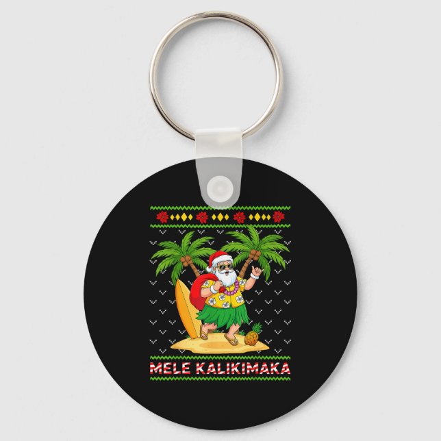 Mele Kalikimaka Retro Santa Shaka Hawaii Ugly Chri Keychain (Front)
