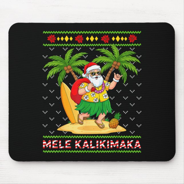 Mele Kalikimaka Retro Santa Shaka Hawaii Ugly Chri Mouse Pad (Front)