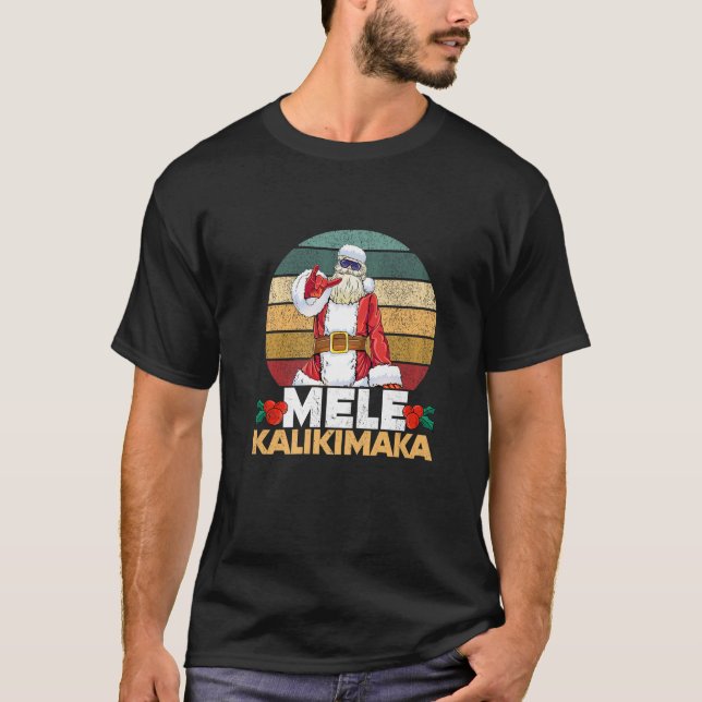 Mele Kalikimaka Retro Tropical Christmas Santa Sha T-Shirt (Front)