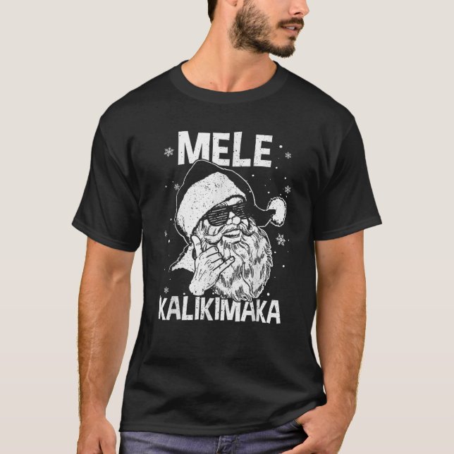 Mele Kalikimaka Santa Claus Shaka Hawaiian Christm T-Shirt (Front)