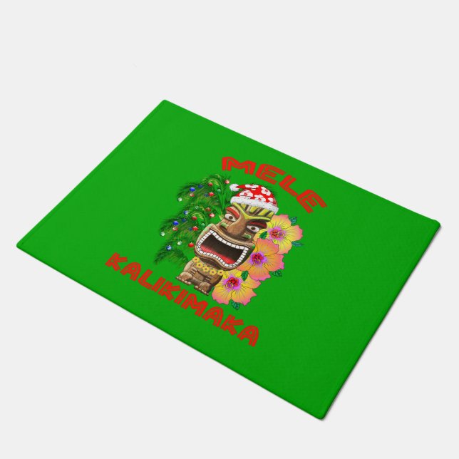 Mele Kalikimaka Santa Claus Tiki Doormat (Angled)