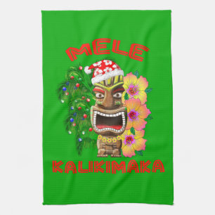 Mele Kalikimaka Santa Claus Tiki Kitchen Towel