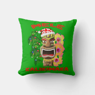 Mele Kalikimaka Santa Claus Tiki Throw Pillow