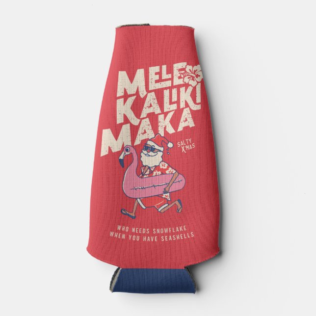 Mele Kalikimaka Santa Flamingo Christmas Getaway Bottle Cooler (Front)
