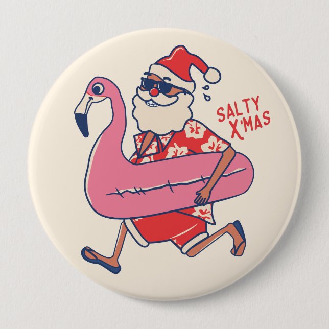 Mele Kalikimaka Santa Flamingo Christmas Getaways 4 Inch Round Button (Front)