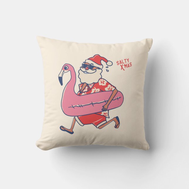 Mele Kalikimaka Santa Flamingo Christmas Getaways Throw Pillow (Front)